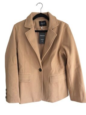 Chartou Camel Blazer Jacket Medium Wool Blend Classic Minimalist